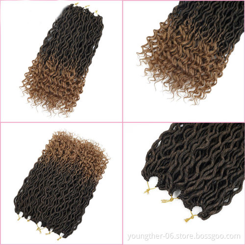 18Inch Curly Goddess Faux Locs Looped Dreadlocks Twist Ombre Color Faux Locs Braids 100g Soft Wavy Faux Locs Crochet Braids Hair